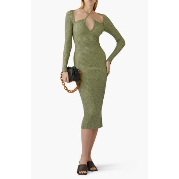 NWT Jonathan Simkhai Elijah Lace Up Bodycon Midi Dress Size Medium - Picture 1 of 9